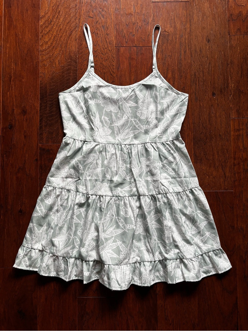 Sage Green Floral Tiered Open Back Dress Adjustable Straps | Size L
